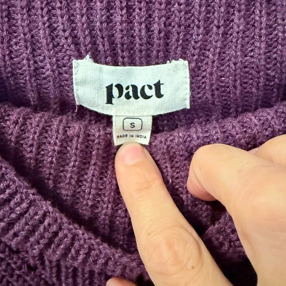 Pact Organic Cotton Size S Women's Fisherman Knit Tunic Sweater Mock Neck Purple - Picture 4 of 13